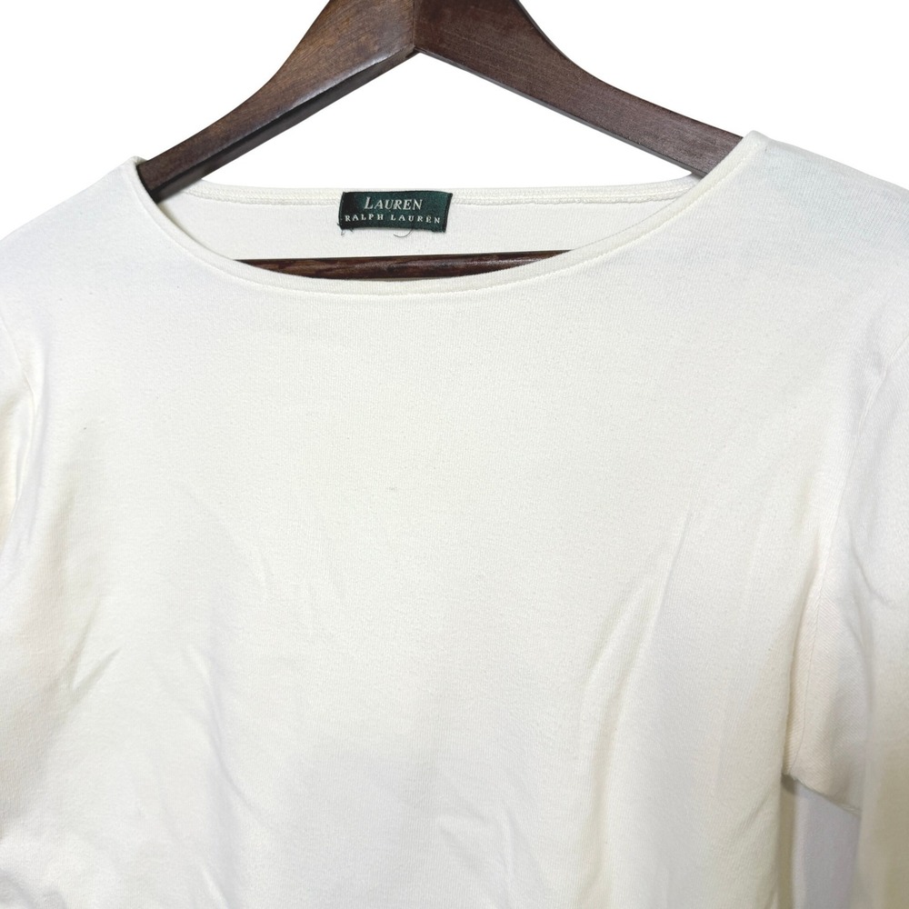 Lauren Ralph Lauren Marine Supply Cream 3/4 Sleeve Boat Neck Top Estimated Med